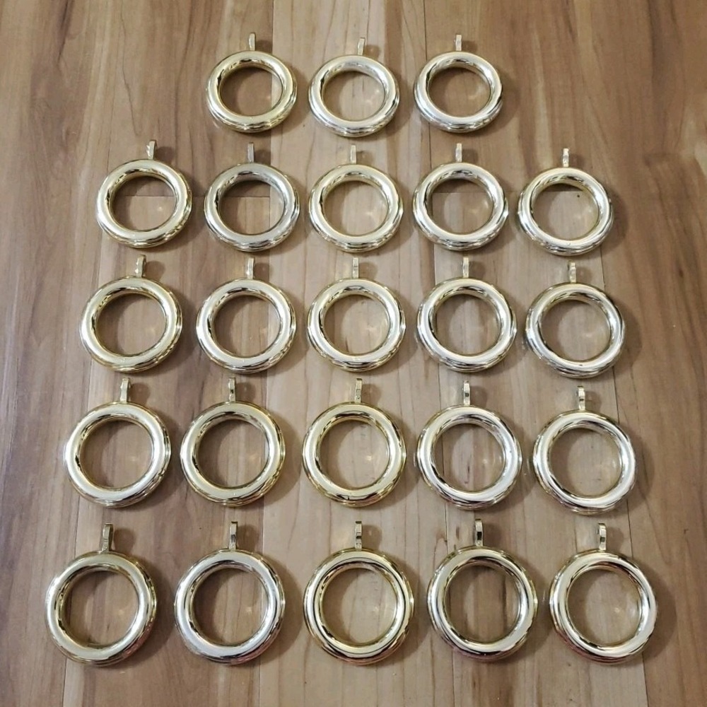 Lot of 23 Brass Toned Colored 1.75" ID Café Rings Curtain Holders Preowned